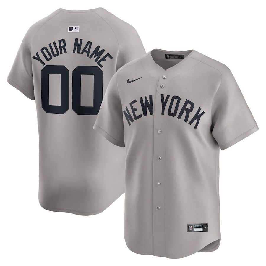 Men New York Yankees Nike Gray Away Limited Custom MLB Jersey->customized mlb jersey->Custom Jersey